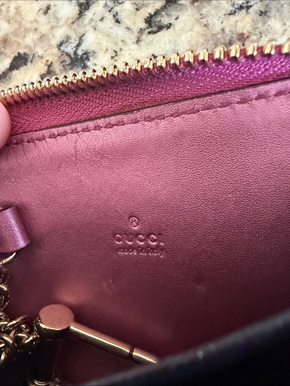 Gucci Pink Embossed GG Card Pouch with Heart Charm Guccissima